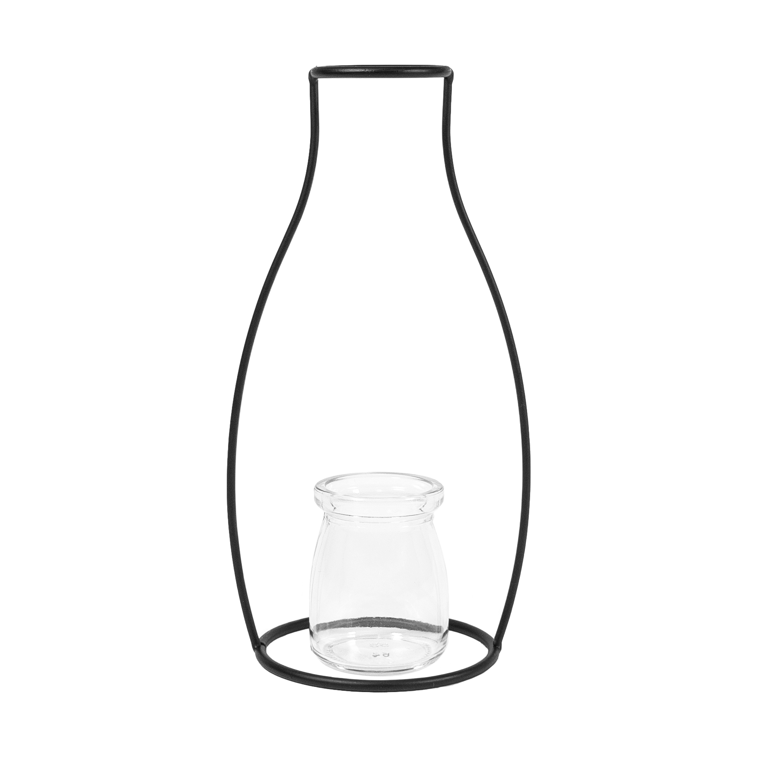 QUVIO Bloemenvaasje glas met stalen frame - Zwart - QUVIO Bloemenvaasje glas met stalen frame - Zwart -